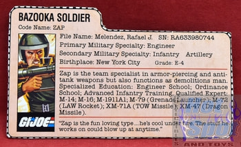 1982 Zap Bazooka Soldier File Card