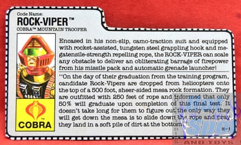 1990 Rock Viper Cobra Mountain Trooper File Card