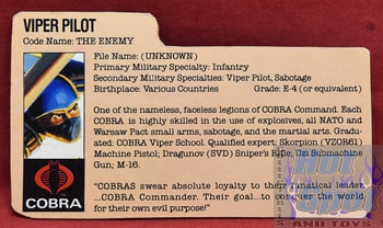 1983 Cobra the Enemy Viper Pilot File Card