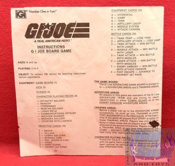 1982 Hasbro GI Joe Adventure Board Game Instructions Only