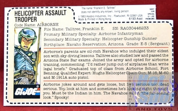 1983 Helicopter Assault Trooper Airborne File Card