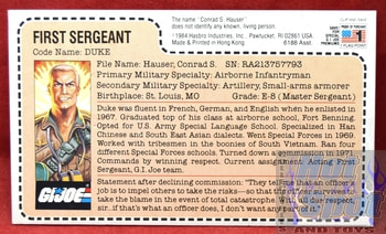 1983 First Sergeant Duke File Card