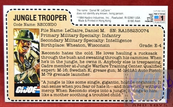 1984 Jungle Trooper Recondo File Card