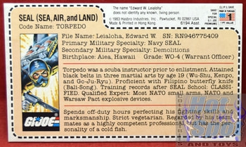 1983 Torpedo Seal (Sea, Air, and Land) File Card