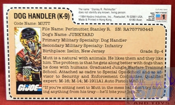 1984 Dog Handler K-9 MUTT File Card