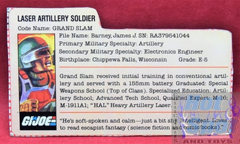 1982 Grand Slam Laser Artillery Soldier File Card