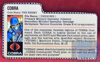 1982 Cobra The Enemy Straight Arm File Card