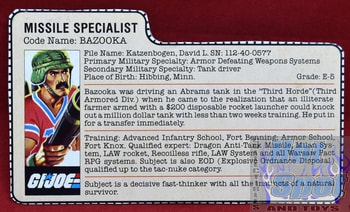 1985 Missile Specialist Bazooka File Card