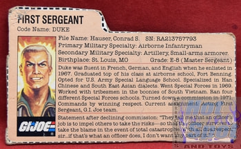 1983 First Sergeant Duke Mail Away File Card