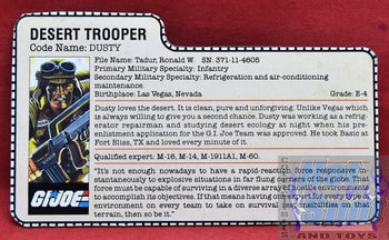 1985 Desert Trooper Dusty File Card