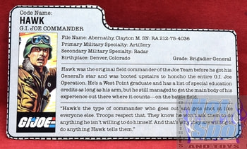 1986 GI Joe Commander Hawk File Card