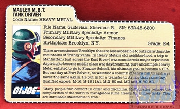 1985 Heavy Metal Mauler M.B.T. Tank Driver File Card