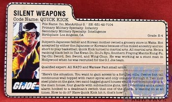 1985 Quick Kick Silent Weapons File Card
