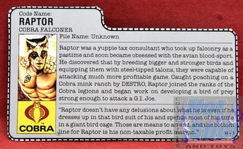 1987 Raptor Cobra Falconer File Card