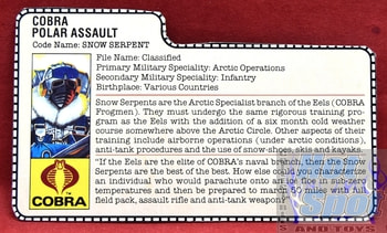 1985 Cobra Polar Assault Snow Serpent File Card