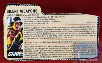 1985 Silent Weapons Quick Kick File Card