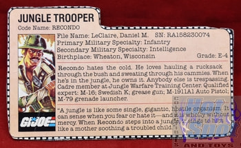 1984 Jungle Trooper Recondo File Card