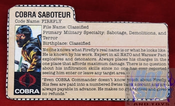 1984 Cobra Saboteur Firefly File Card