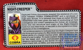 1990 Night-Creeper Cobra Ninja File Card