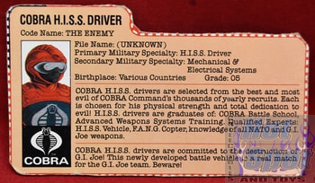 1983 Cobra H.I.S.S. Driver The Enemy File Card