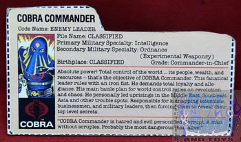 1984 Cobra Commander Enemy Leader File Card