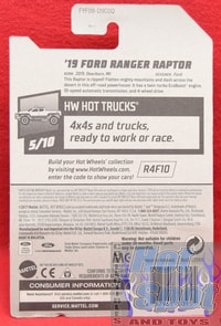 '19 Ford Ranger Raptor 185/250 HW Hot Trucks 5/10 BLUE