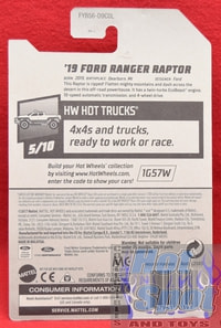 '19 Ford Ranger Raptor 185/250 HW Hot Trucks 5/10 YELLOW
