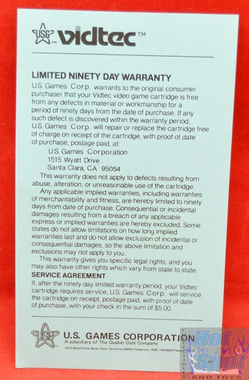 Vidtech Warranty Insert