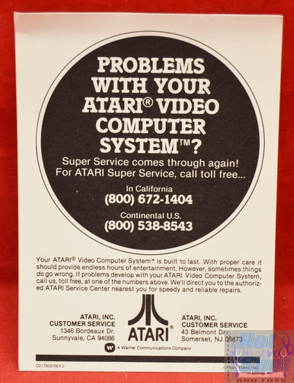 Atari Service Card Insert