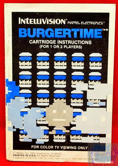 Burger Time Cartridge Instructions