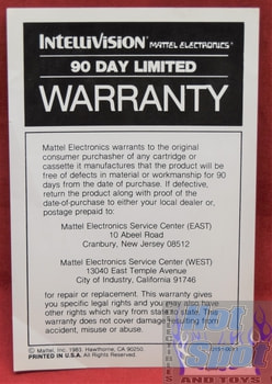 Intellivision Mattel Electronics 90 Day Limited Warranty Insert