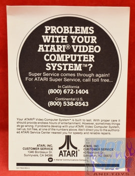 Atari Service Card Insert