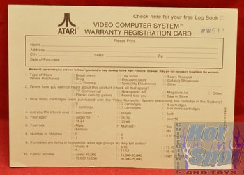 Video Computer System Warranty Registration Card